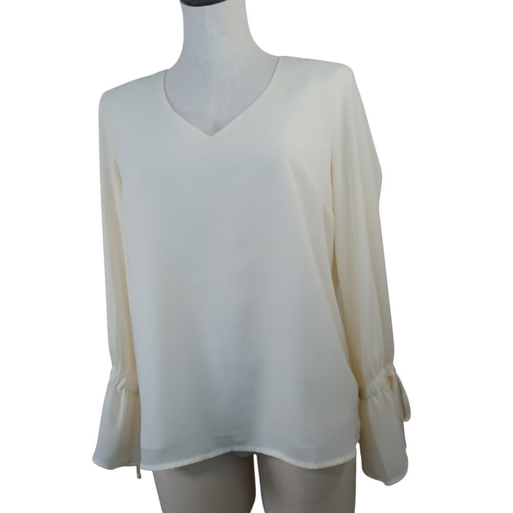 J. Crew Mercantile Womens Ivory V-Neck Bell Sleeve Tie Blouse‎ Size 10 Top